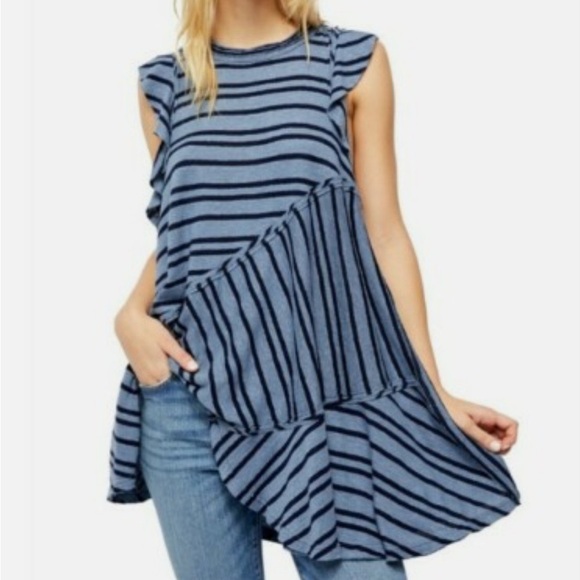 FREE PEOPLE Between The Lines Tunic Top Dress Striped Small Linen Blend - Picture 1 of 6